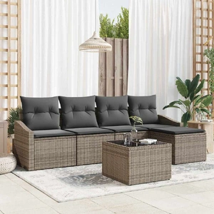 Garden Dining Set with Cushion with Storage 6 pcs Light Grey