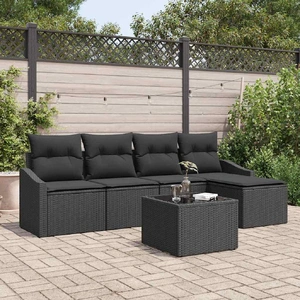 Garden Dining Set 6 pcs Black Poly Rattan, Powder-Coated Steel