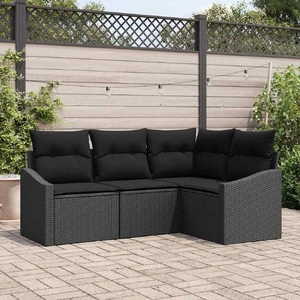 Garden Dining Set 4 pcs Black Poly Rattan, Powder-Coated Steel