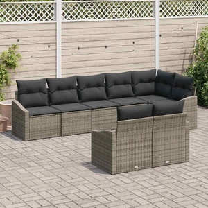 Garden Dining Set 8 pcs Grey Poly Rattan, Powder-Coated Steel