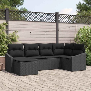 Garden Dining Set 6 pcs Black Poly Rattan, Powder-Coated Steel