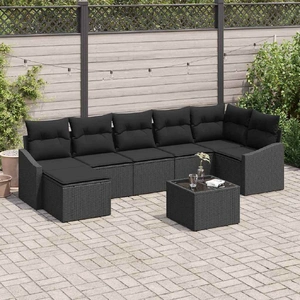 Garden Dining Set 8 pcs Black Poly Rattan, Powder-Coated Steel