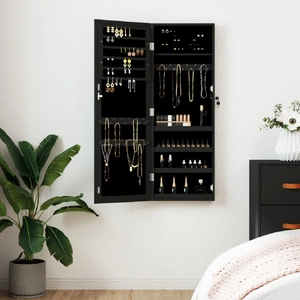 Mirror Jewellery Cabinet Wall Mounted Black 37.5x10x106 cm