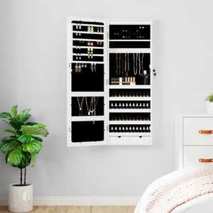 Mirror Jewellery Cabinet with LED Lights Wall Mounted White