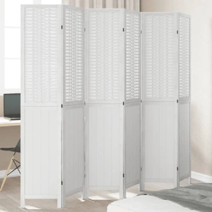 Room Divider 6 Panels White Solid Wood Paulownia