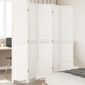 Room Divider 5 Panels White Solid Wood Paulownia