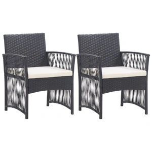 Garden Armchairs with Cushions 2 pcs Black Poly Rattan