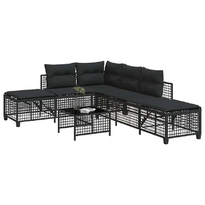 3 Piece Corner Garden Sofa Set with Cushions Black Poly Rattan