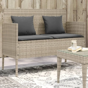 Garden Bench with Cushions Light Grey Poly Rattan