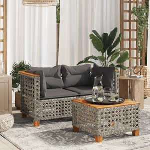Garden Sofas Corner with Cushions 2 pcs Grey Poly Rattan