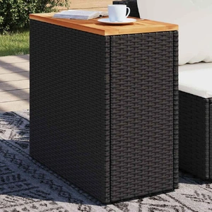 Garden Side Table with Wooden Top Black 58x27.5x55 cm Poly Rattan