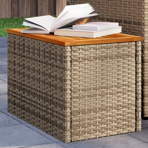 Garden Side Tables 2 pcs Beige 55x34x37cm Poly Rattan Solid Wood