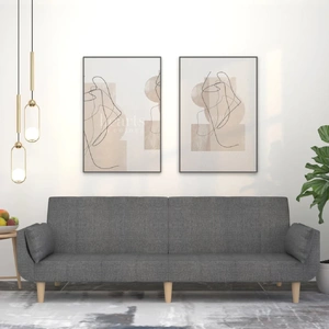 2-Seater Sofa Bed with Two Pillows Light Grey Fabric
