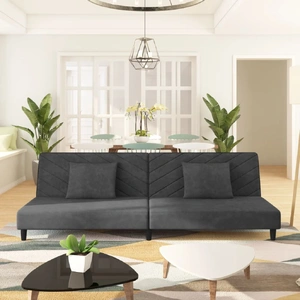2-Seater Sofa Bed with Two Pillows Dark Grey Velvet
