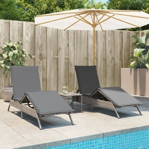 Sun Loungers 2 pcs with Table Grey Poly Rattan