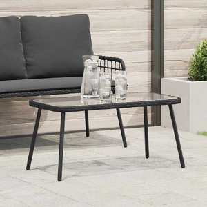 Coffee Table Black 90 x 45 x 43 cm Poly Rattan, glass