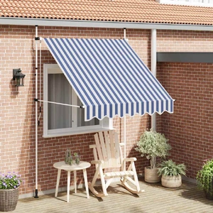 Manual Retractable Awning 200 cm Blue and White Stripes