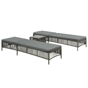 Sunloungers 2 pcs with Table Poly Rattan Grey