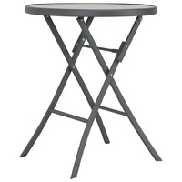 Folding Bistro Table Grey 60x70 cm Glass and Steel