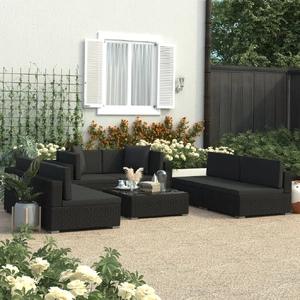 7 Piece Garden Lounge Set Black with Cushions Poly Rattan