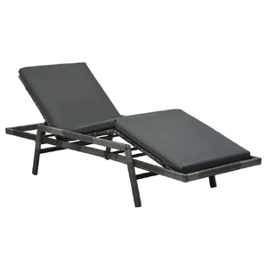 Sun Lounger with Cushion Poly Rattan Grey