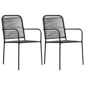 Garden Chairs 2 pcs Cotton Rope and Steel Black