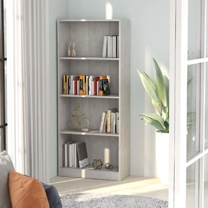 4-Tier Book Cabinet Concrete Grey 60x24x142 cm Engineered Wood
