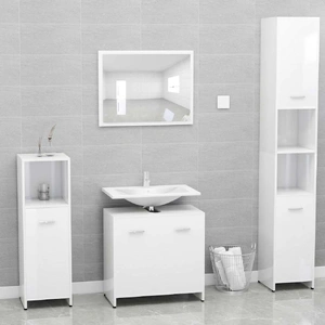 Bathroom Furniture Set High Gloss White Engineered Wood
