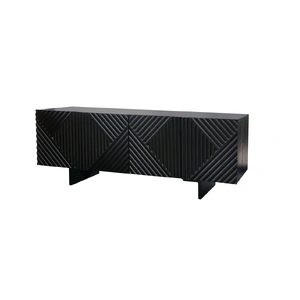 TV Unit-Acacia Wood Black with Black Wirebrush Finish 4 Doors