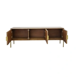 TV Unit Mango Wood & Jute in Brass Finish Metal Legs