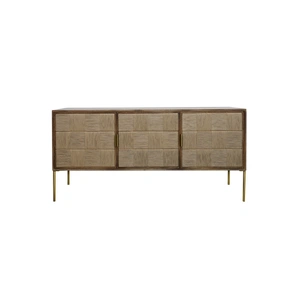 Sideboard Mango wood & Jute in Brass Finish Metal Legs