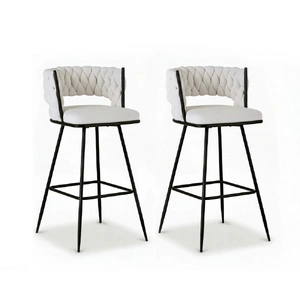 Artiss 2x Bar Stools Kitchen Dining Chair Counter Stool Woven Velvet Metal Ivory