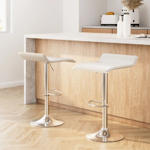 2x Bar Stools Faux Leather Chair White