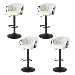 Artiss Bar Stool x4 Kitchen Dining Chair Counter Gaslift Woven Velvet Ivory