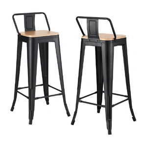 Artiss 2x Bar Stools Kitchen Counter High Chair Dining Stackable Metal Black