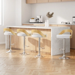 4x Bar Stools Adjustable Leather Padded White