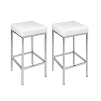 2x Bar Stools Leather Padded Metal White