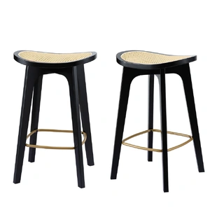 Artiss 2x Bar Stools Rattan Counter Kitchen Dinning Chair Bamboo Saddle Black