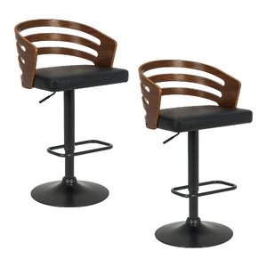 Set Of 2 Bentwood Walnut Barstool Adjustable Height Swivel Footrest