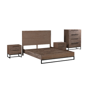 4 Pieces Bedroom Suite made in Solid Wood Acacia Veneered King Size Oak Colour Bed, Bedside Table & Tallboy