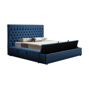 Queen Bed Frame Velvet Upholstery Deep Blue Tufted Headboard Deep Quilting