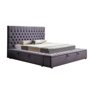 Queen Bed Frame Velvet Upholstery Deep Grey Tufted Headboard Deep Quilting