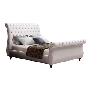 Elsa Bedframe Queen Size Velvet Fabric Beige Colour