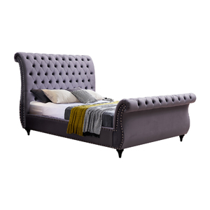 Elsa Bedframe Queen Size Velvet Fabric Medium Grey Colour