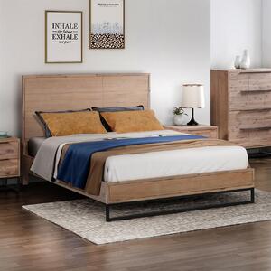 Queen size Bed Frame Solid Wood Acacia Veneered Bedroom Furniture Steel Legs