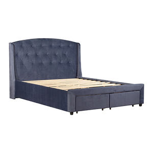 Endrick Queen Storage Bed Frame Upholtery Navy Blue Fabric with 2 Drawers