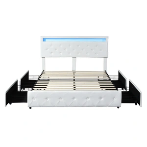 Levede Double Bed Frame RGB LED PU 4 Drawer USB