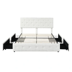  Queen Bed Frame Tufted 4 Drawer