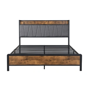 Queen Bed Frame Tufted Headboard USB Charge