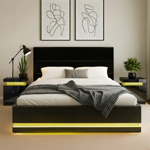 Artiss RGB LED Queen Bed Frame with 2 Beside Tables Set 16 Colour Mood Lighting